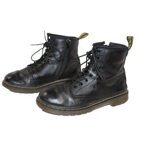 Dr Martens Delaney Combat Boots Mens 4 Black Leather Lace Up Docs Grunge Punk